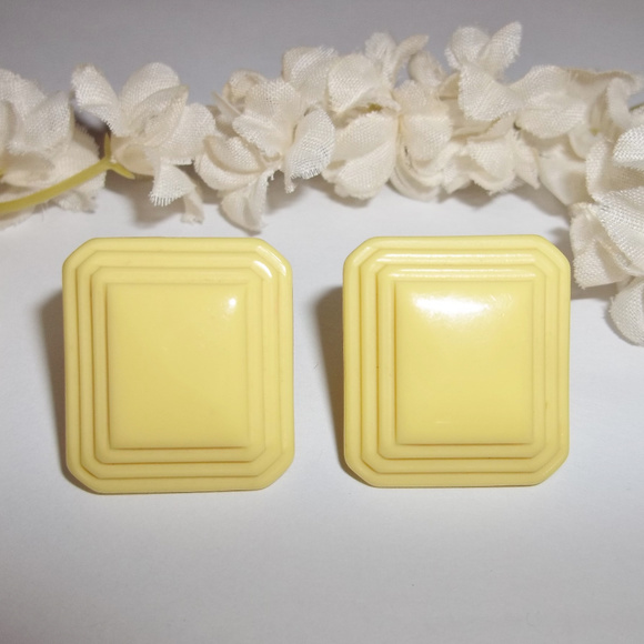VINTAGE Earrings Yellow Square Post Art Deco Jewelry Retro Find Fashion Set 7044 - Picture 6 of 9
